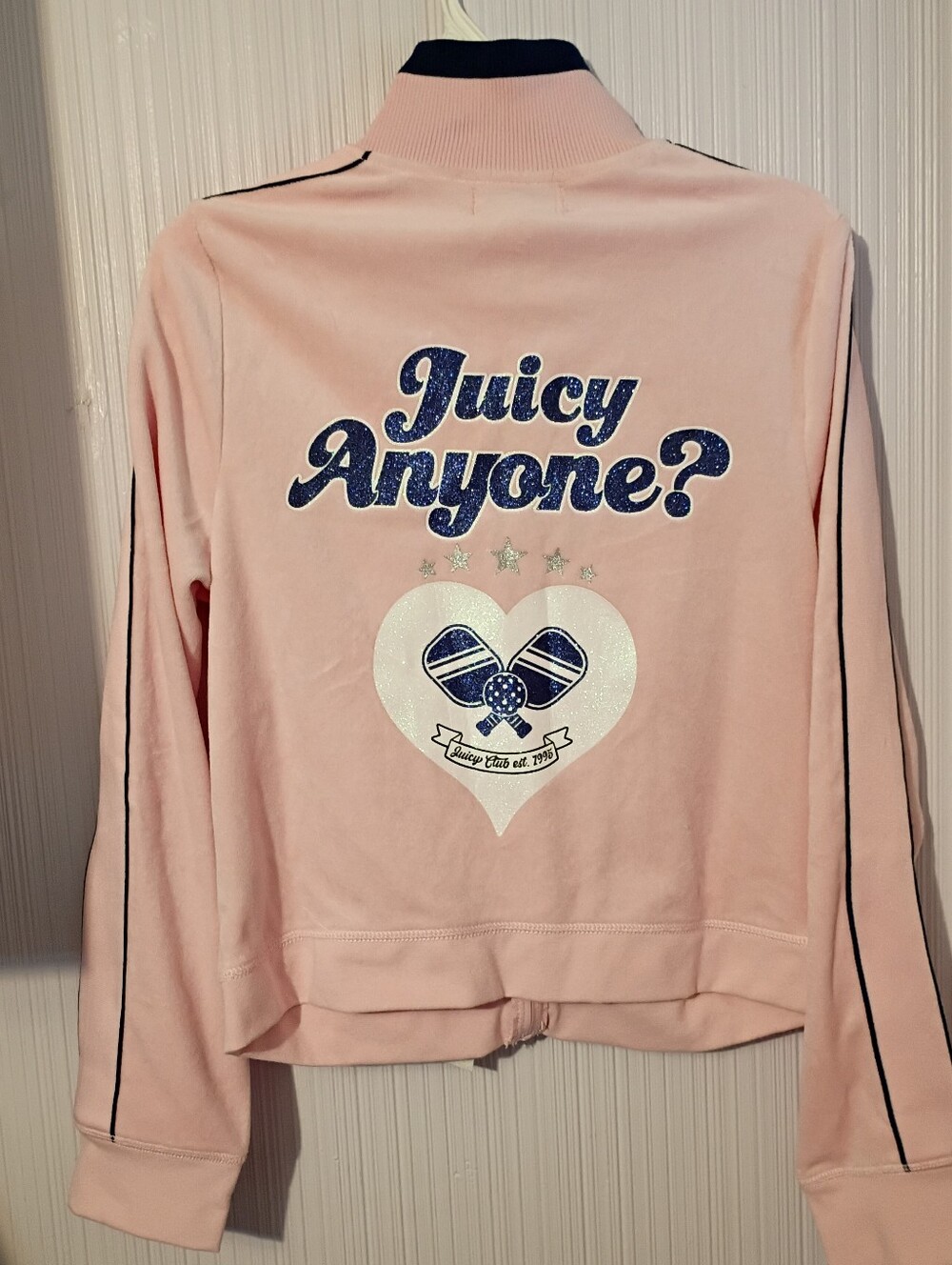 New! Juicy Couture pink velour track jacket Size XL "Juicy Anyone?"
